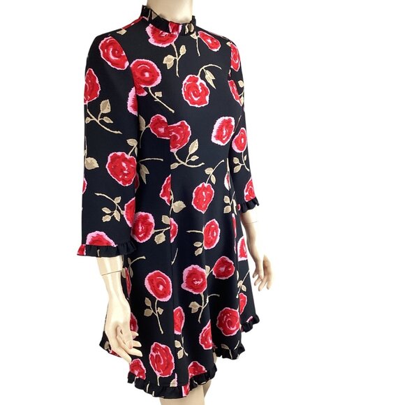Kate Spade New York‎ Dress Size 00 Hazy Rose Black Floral Print 3/4 Sleeve - Picture 4 of 9